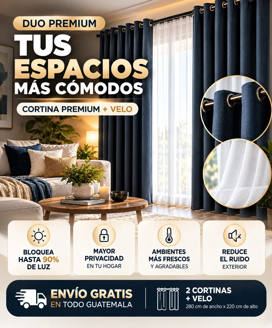 Cortinas Blackout Premium – Bloqueo de Luz y Privacidad 280 ANCHO X 220 LARGO