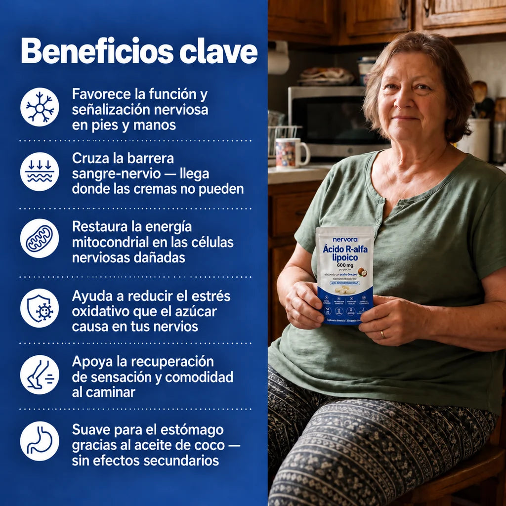 Ácido R-alfa lipoico de máxima potencia: apoyo para el control del azúcar en sangre.