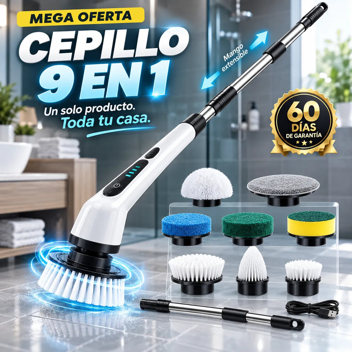 Cepillo Eléctrico Giratorio 9 en 1 – Limpia Más, Esfuerza Menos
