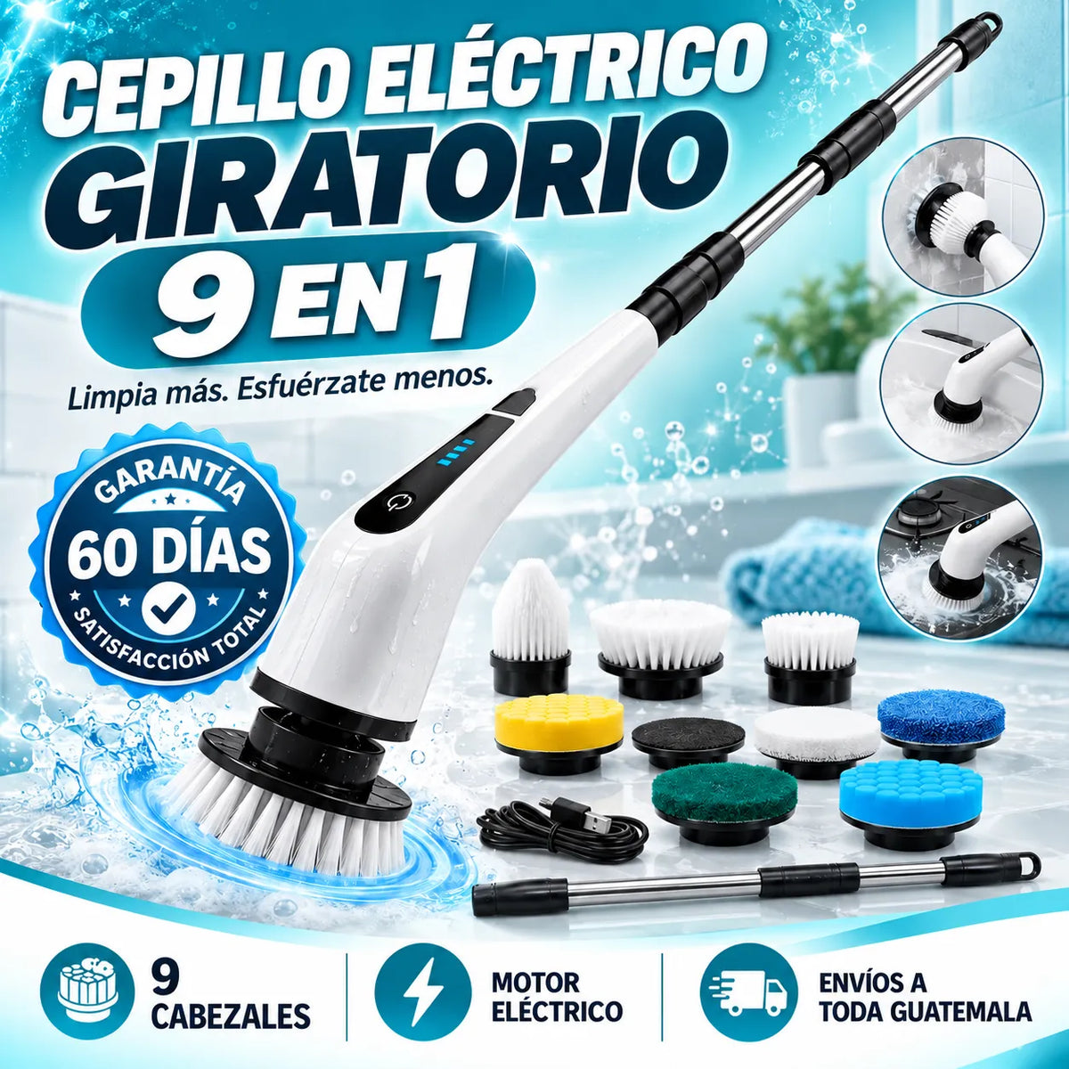 Cepillo Eléctrico Giratorio 9 en 1 – Limpia Más, Esfuerza Menos